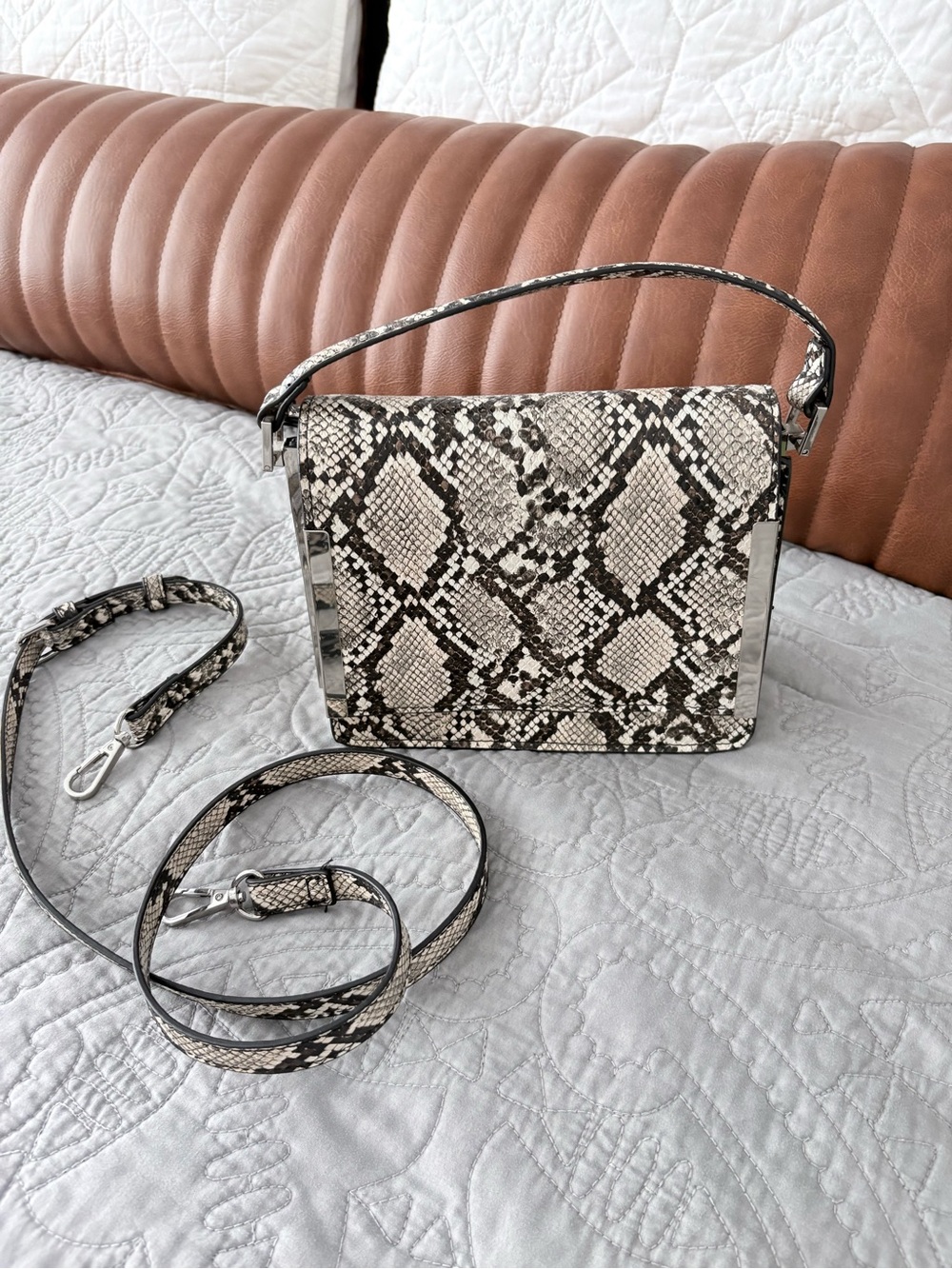 Snake Print Crossbody Mini Bag in Neutral Black & Cream from Nordstrom